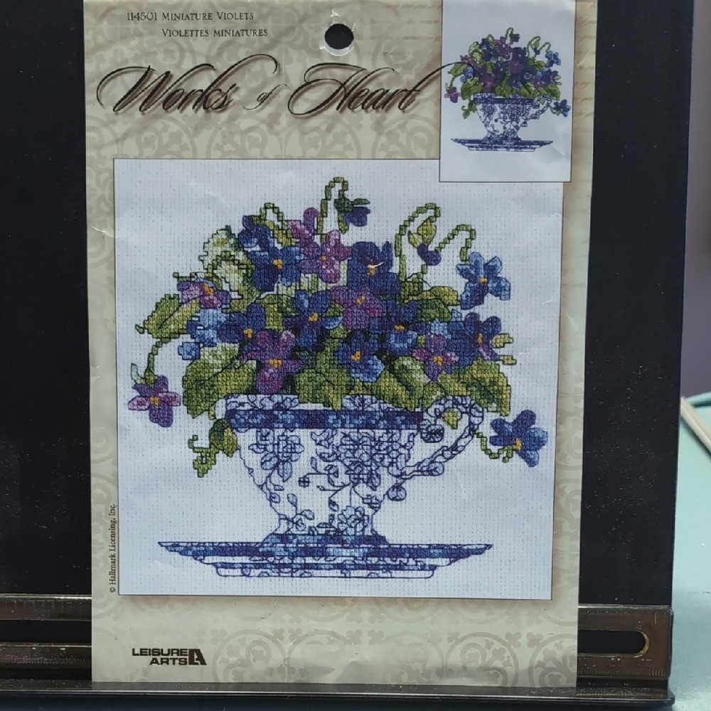 Floral Cross Stitch Kit - Blue and Purple